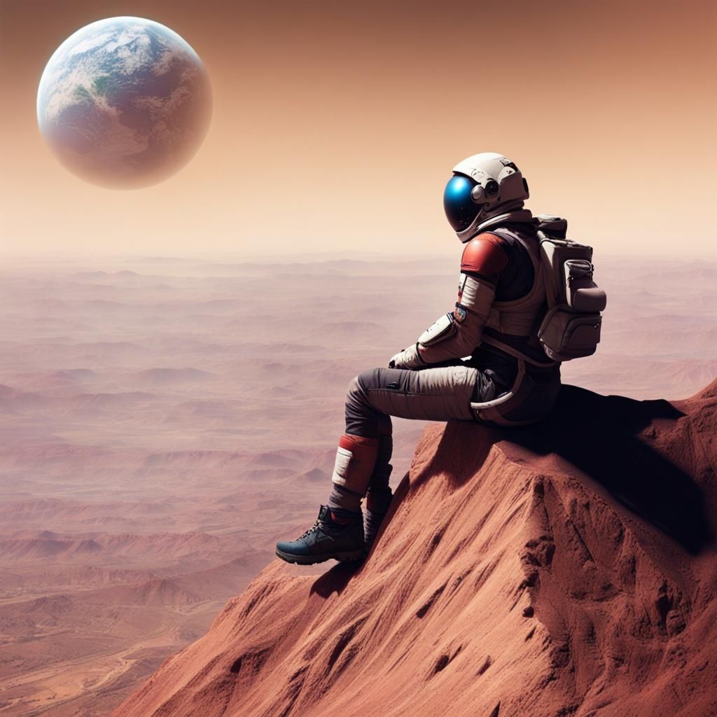 Figure Contemplates Universe From Planet Edge