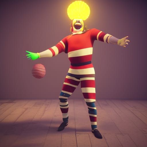 Juggling Clown in 3D Game Cinematic Style