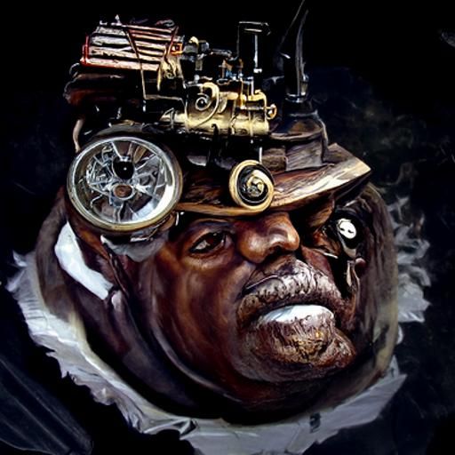 Uncle Ruckus and Steampunk Engine as Oil Painting