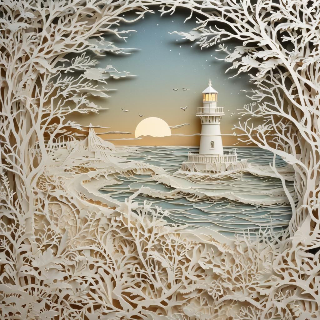 Kirigami Lighthouse Scene