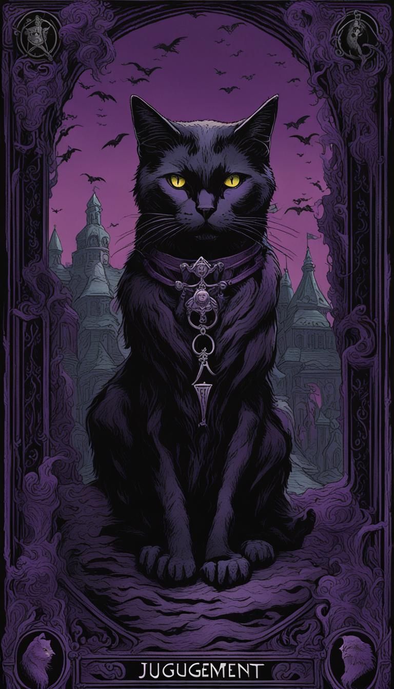 Black Cat Judgement Card in Horror Style