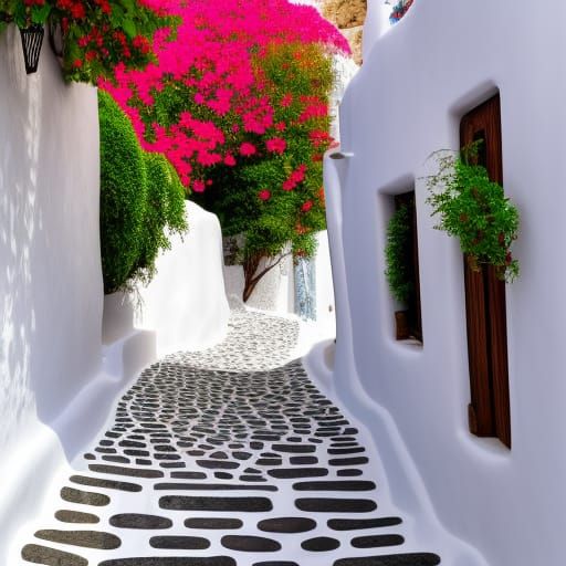 Picturesque Mykonos Stone Walkway in Ancient Greece