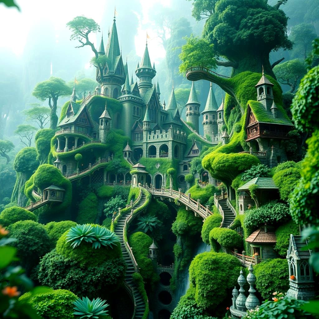 Enchanted Forest Cityscape with Majestic Castle