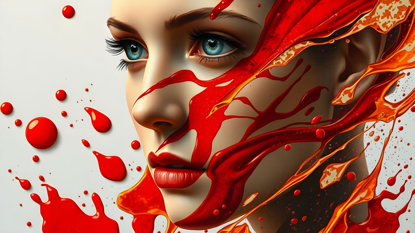 Rust-Colored Splatter Painting of a Woman's Face