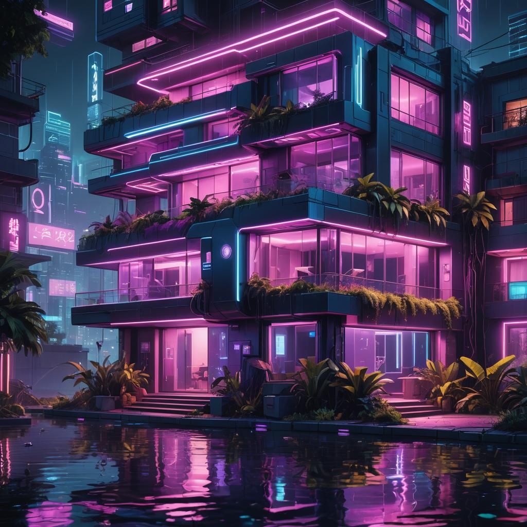 Futuristic Cyberpunk House with Neon Lights