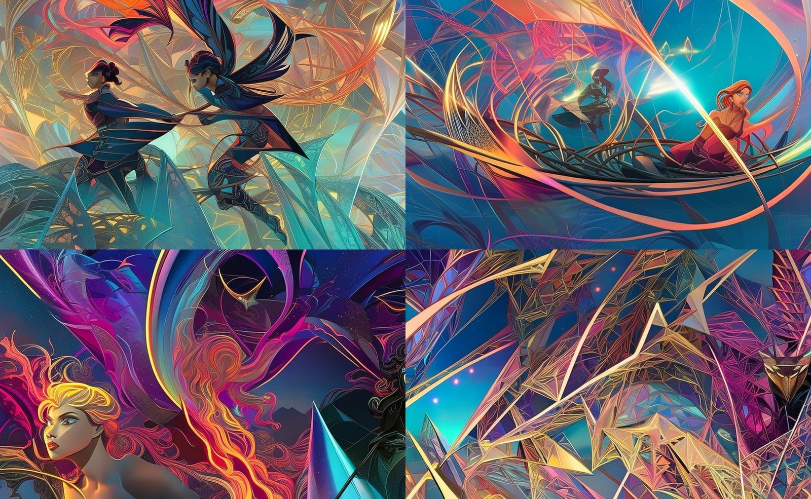 Biomechanical Figures with Intricate Circuitry, Digital Art