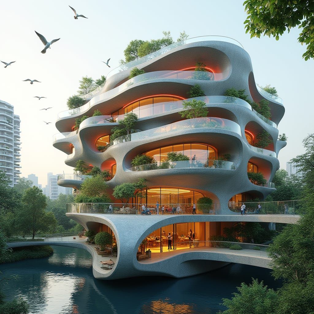 Organic Flower Building in Cyberpunk Style