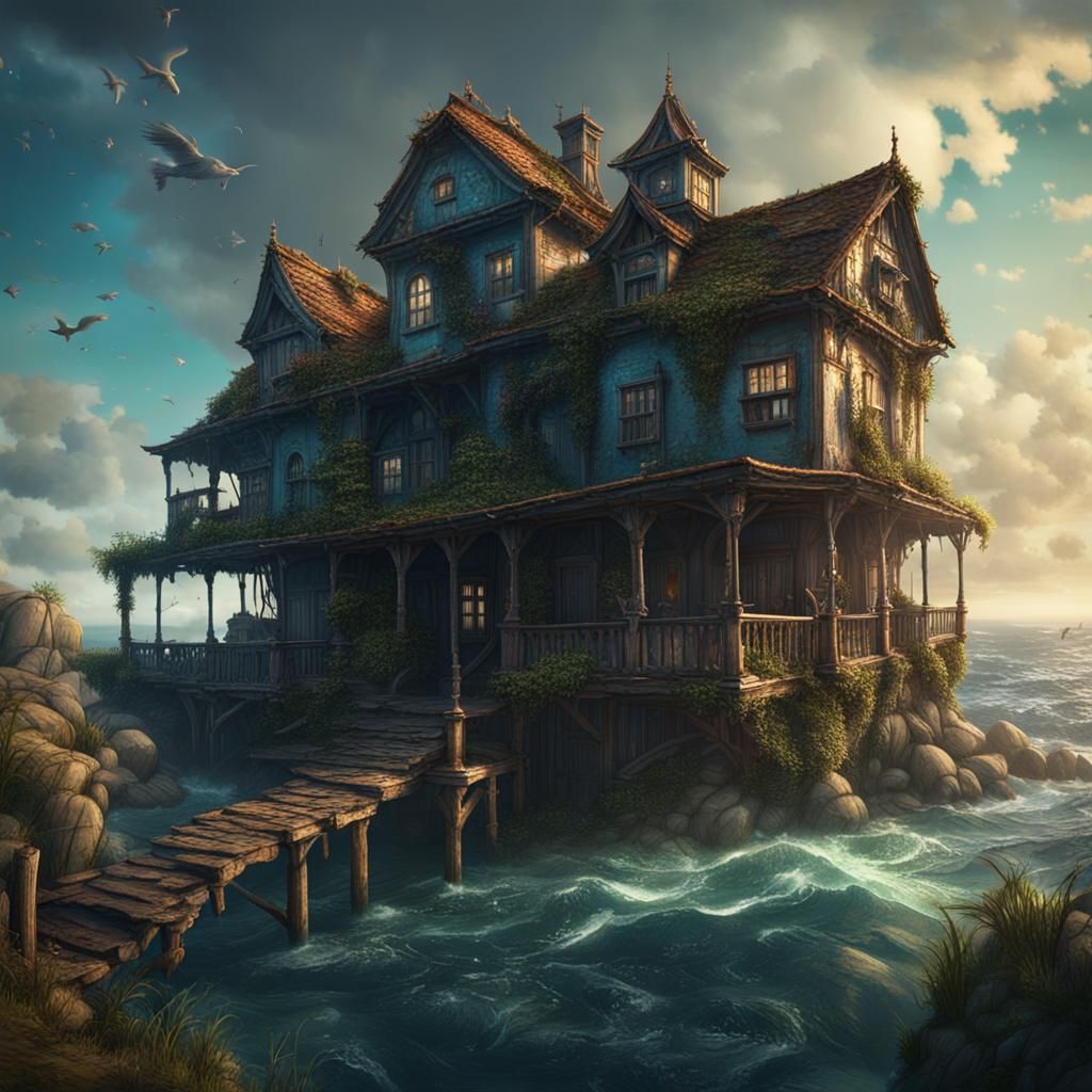 Ocean Island Home: Detailed Matte Painting