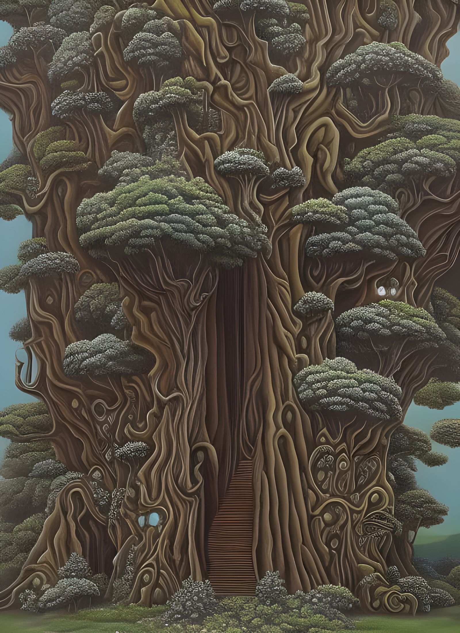 Surreal Faces Hidden in Nature Near Elven Towers