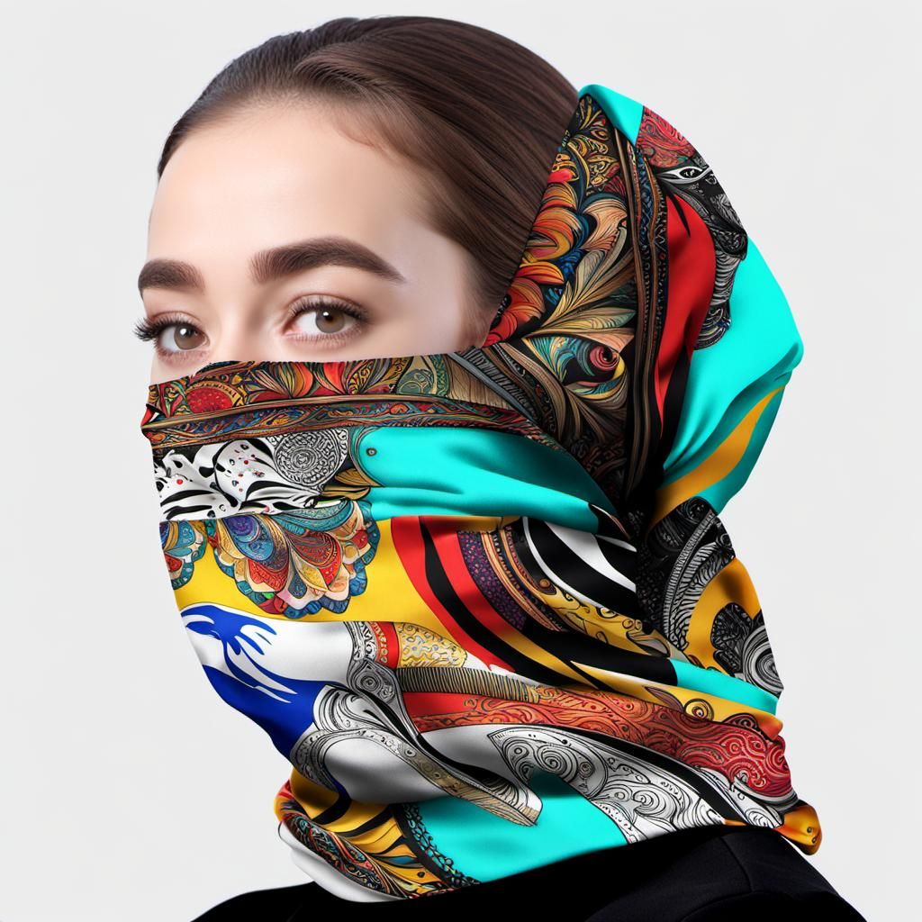 Woman in Satin Headscarf and Trendy Balaclava