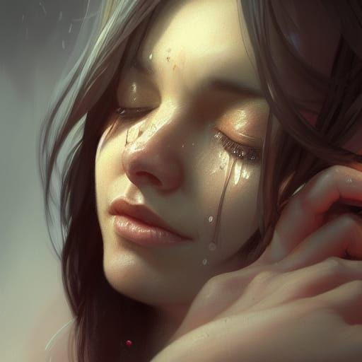Detailed Portrait of a Woman Crying