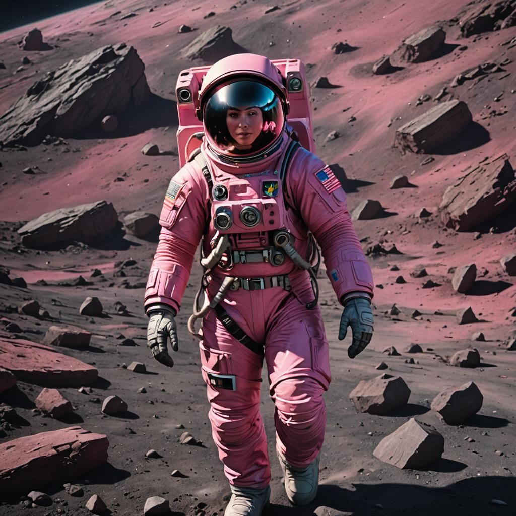 Astronaut's Lunar Encounter: Detailed Matte Painting