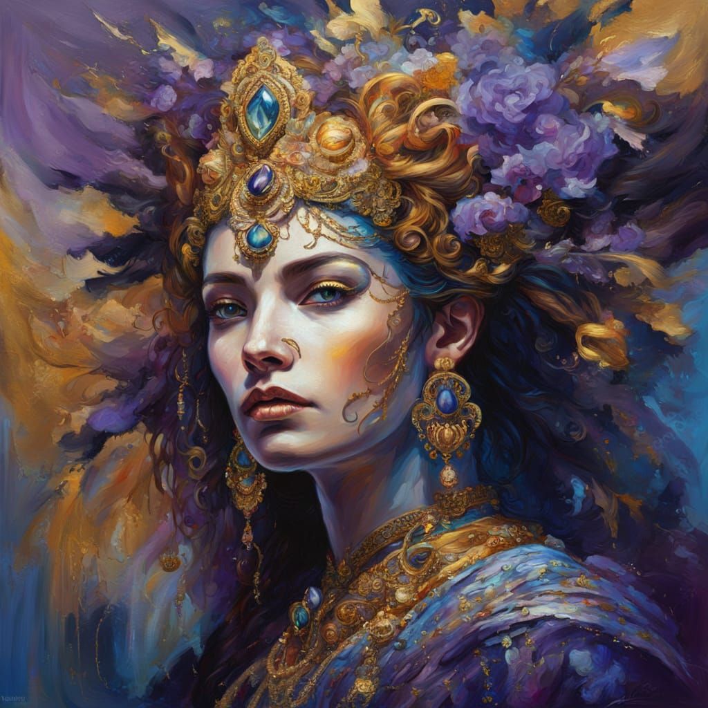 Fantastical Bride Oil Painting with Ornate Details