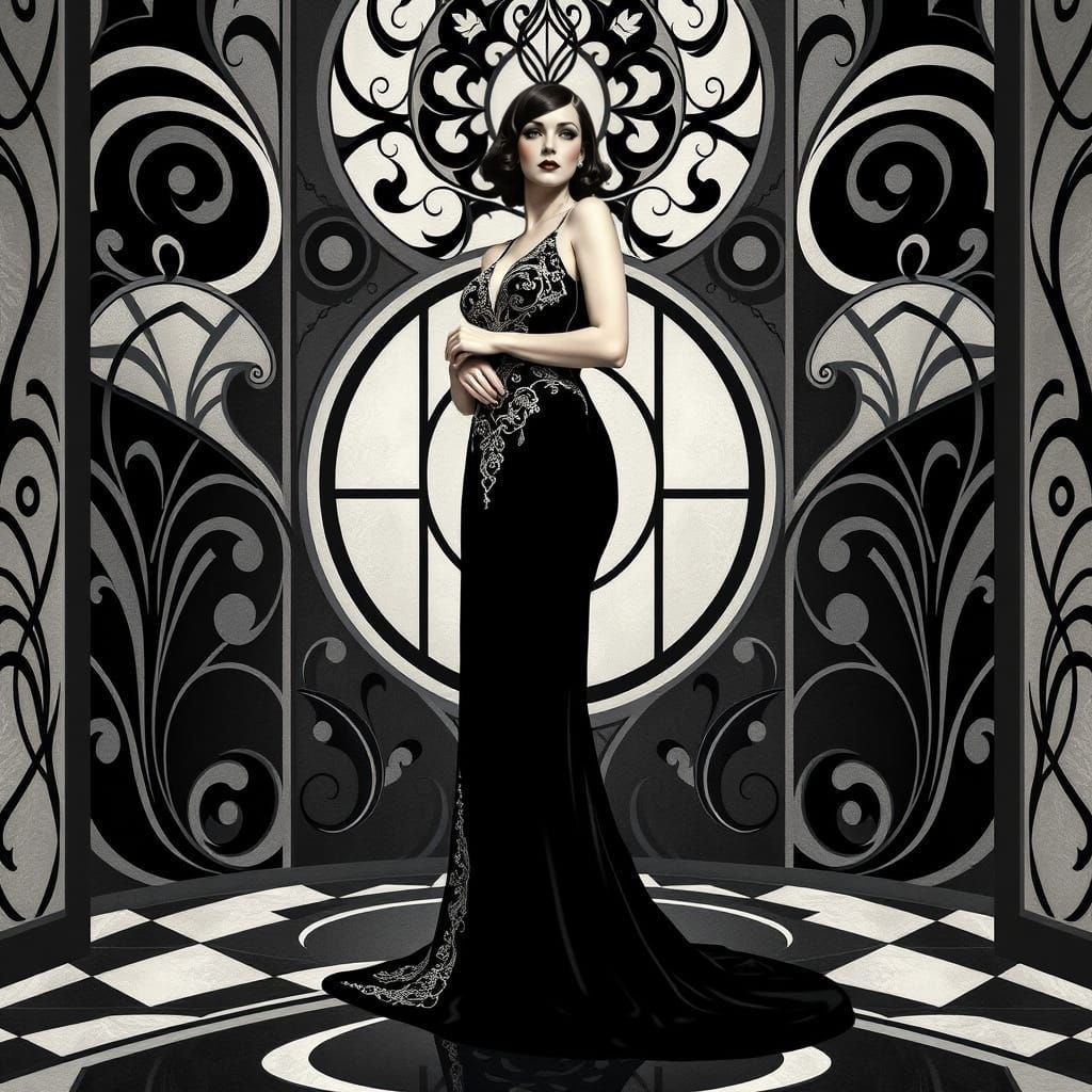 Art Deco Woman in Monotone Black and White