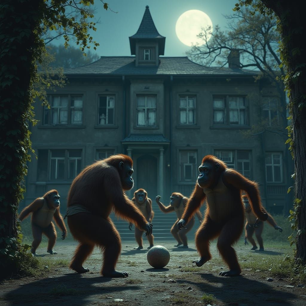 Orangutans Play Kickball at Haunted School