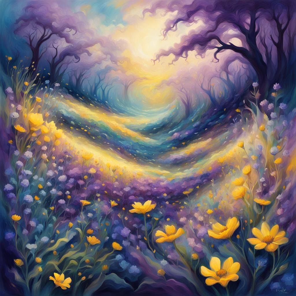 Surreal Wildflowers Bloom in Abstract Oil Painting