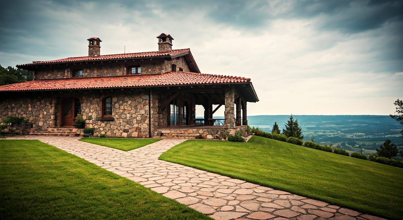 Luxury Villa on Hillside in Bierstadt Style