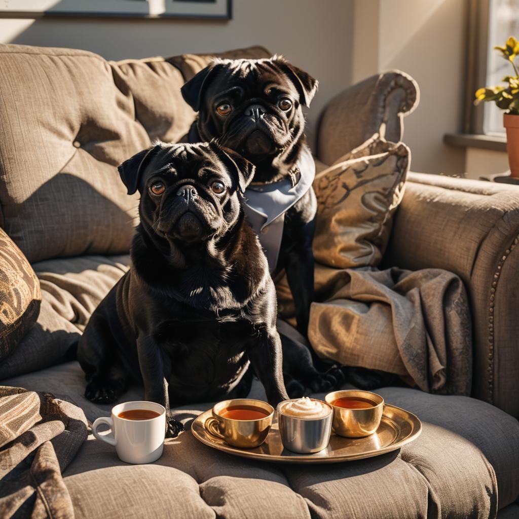 Pugs Enjoying Sunny Afternoon as Still Life Photo