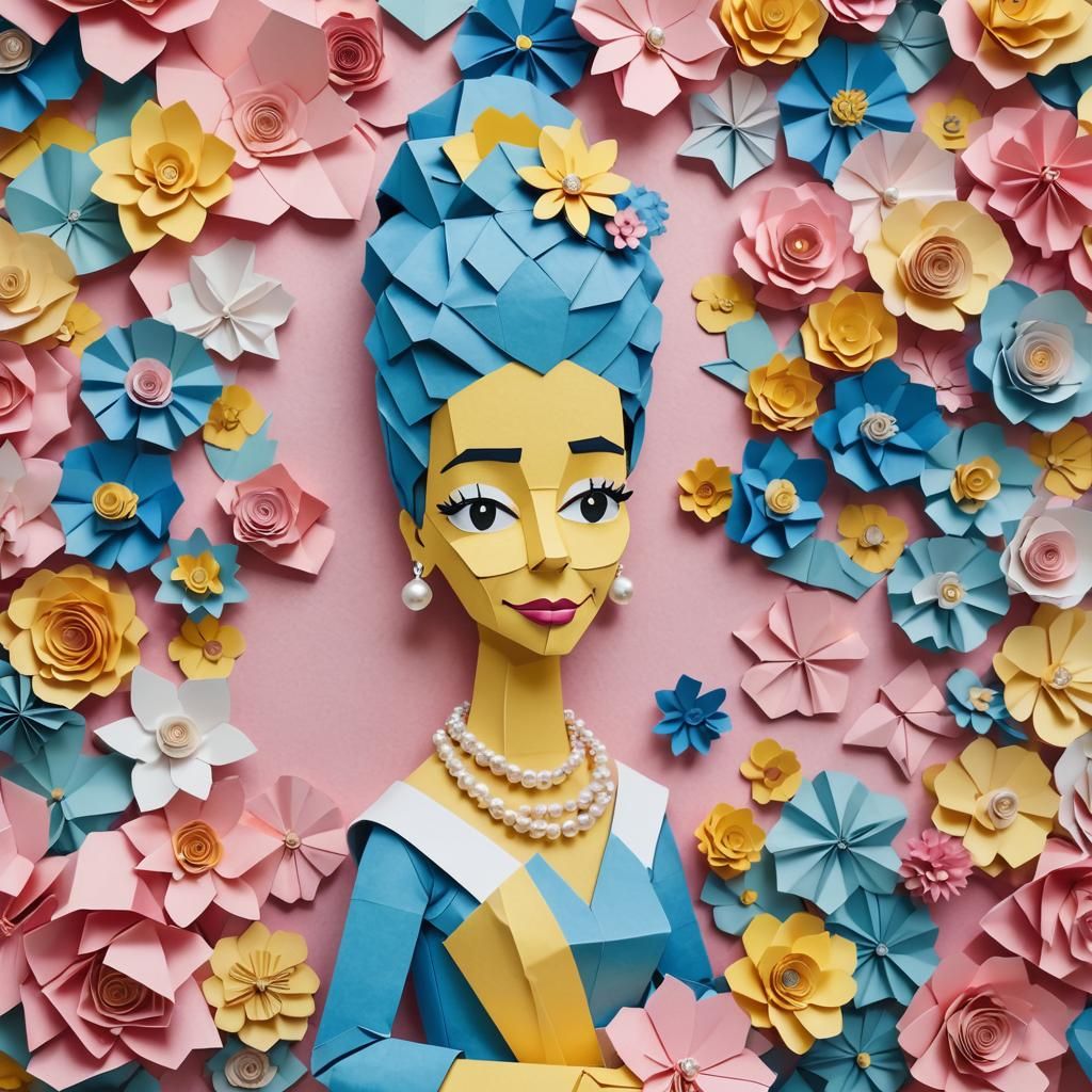 Origami Marge Simpson Papercraft Art in Pastel Colors