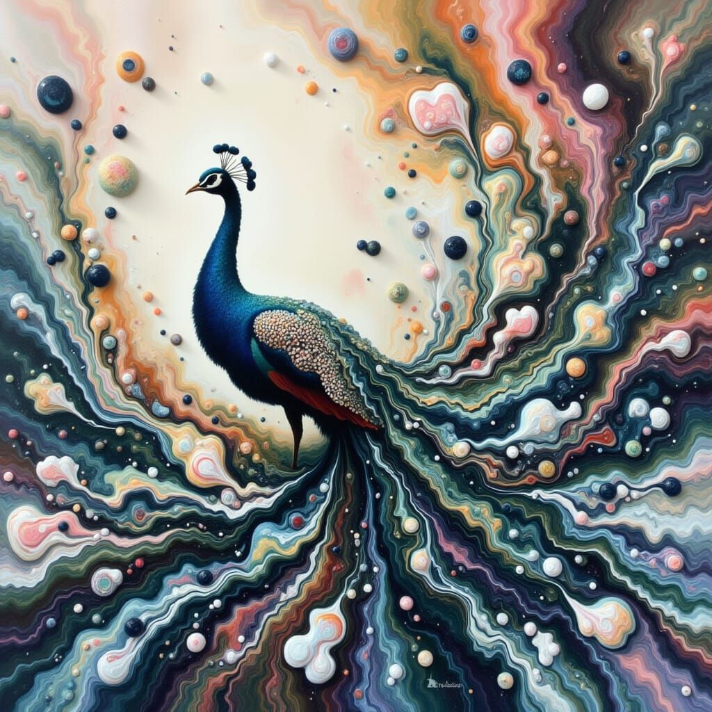 Peacock in Fluid Art Pour Painting Style