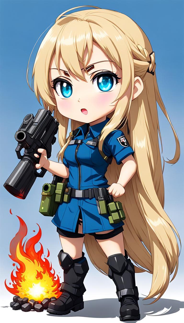 Chibi Blonde Girl with Molotovs: Anime Art