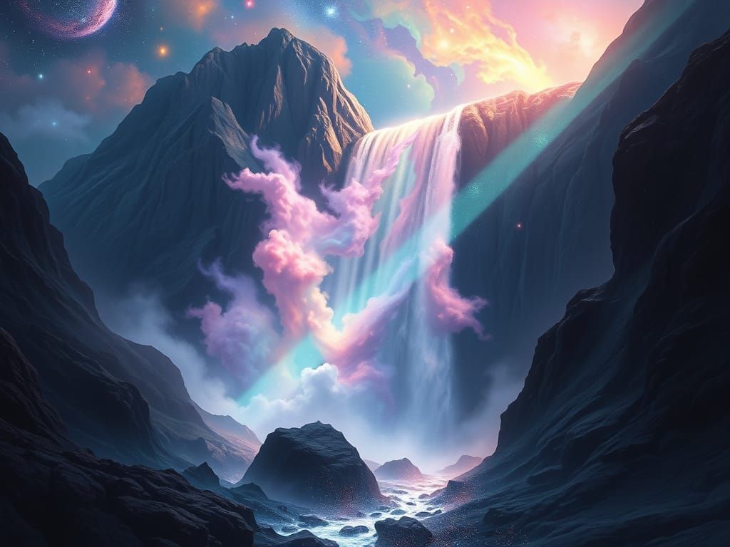 Nebula Waterfall: Epic Fantasy Landscape Painting