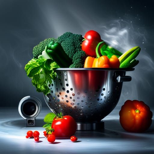 Vegetable Colander Draining Water: Action Camera Shot