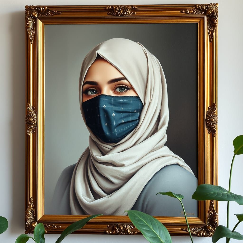 Elegant Hijabi Woman in Oil Painting