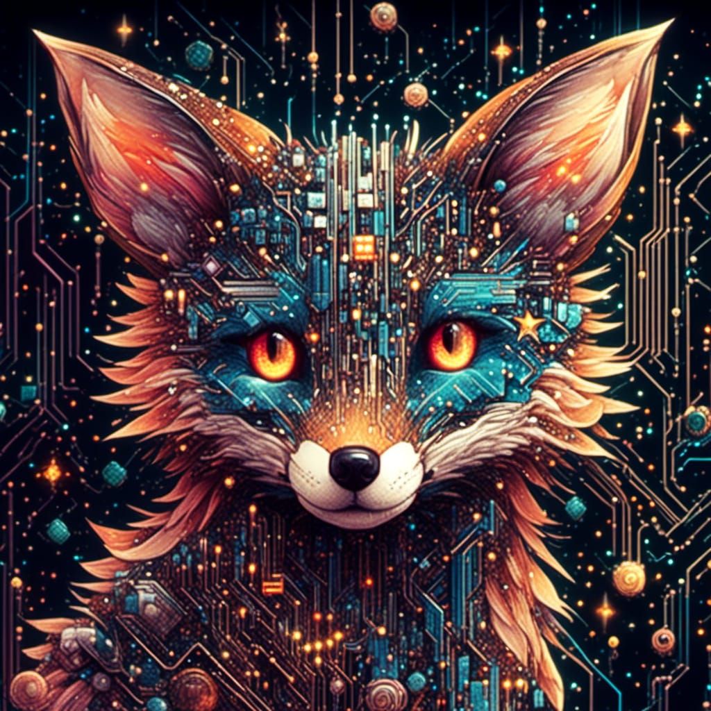 Circuit Board Fox Among the Stars