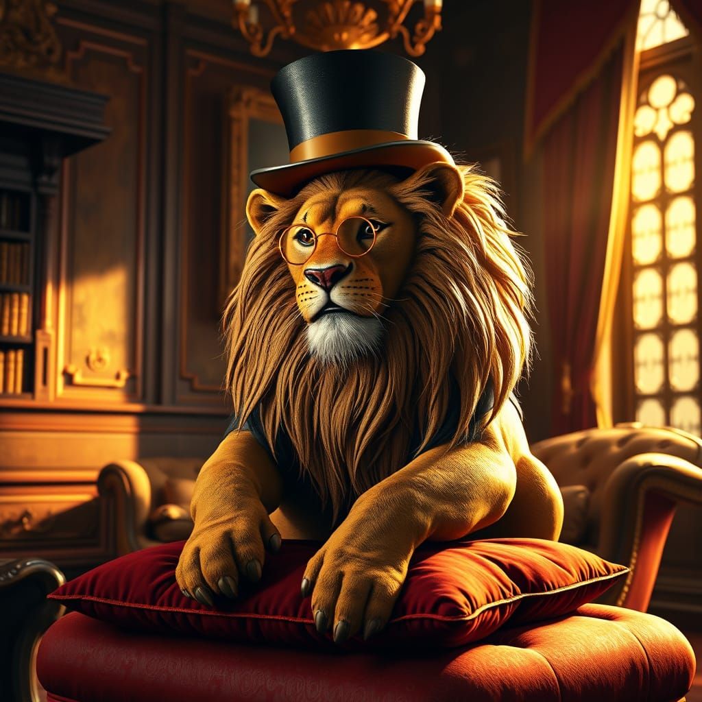 Steampunk Lion Portrait in Victorian Study