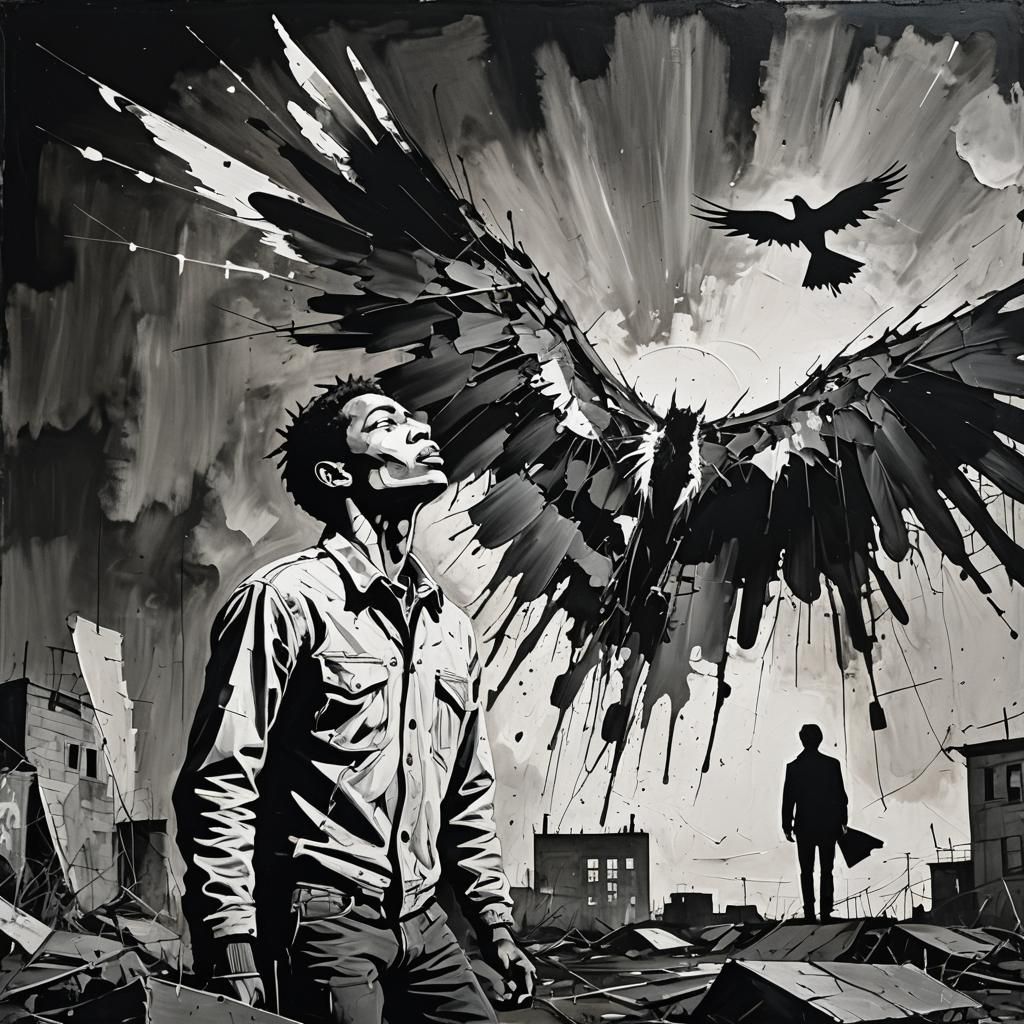 Broken Wings in Moonlit Landscape: Abstract Expressionism