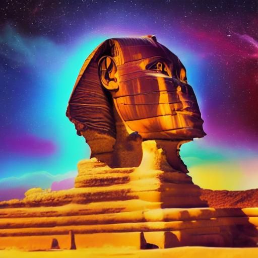 Night Sphinx in Desert: Graffiti Art Style