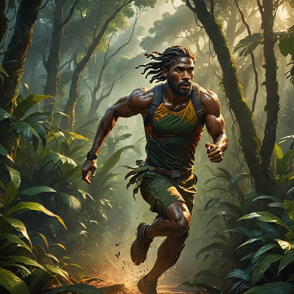 Jungle Runner Sprinting: Hyperrealistic Concept Art