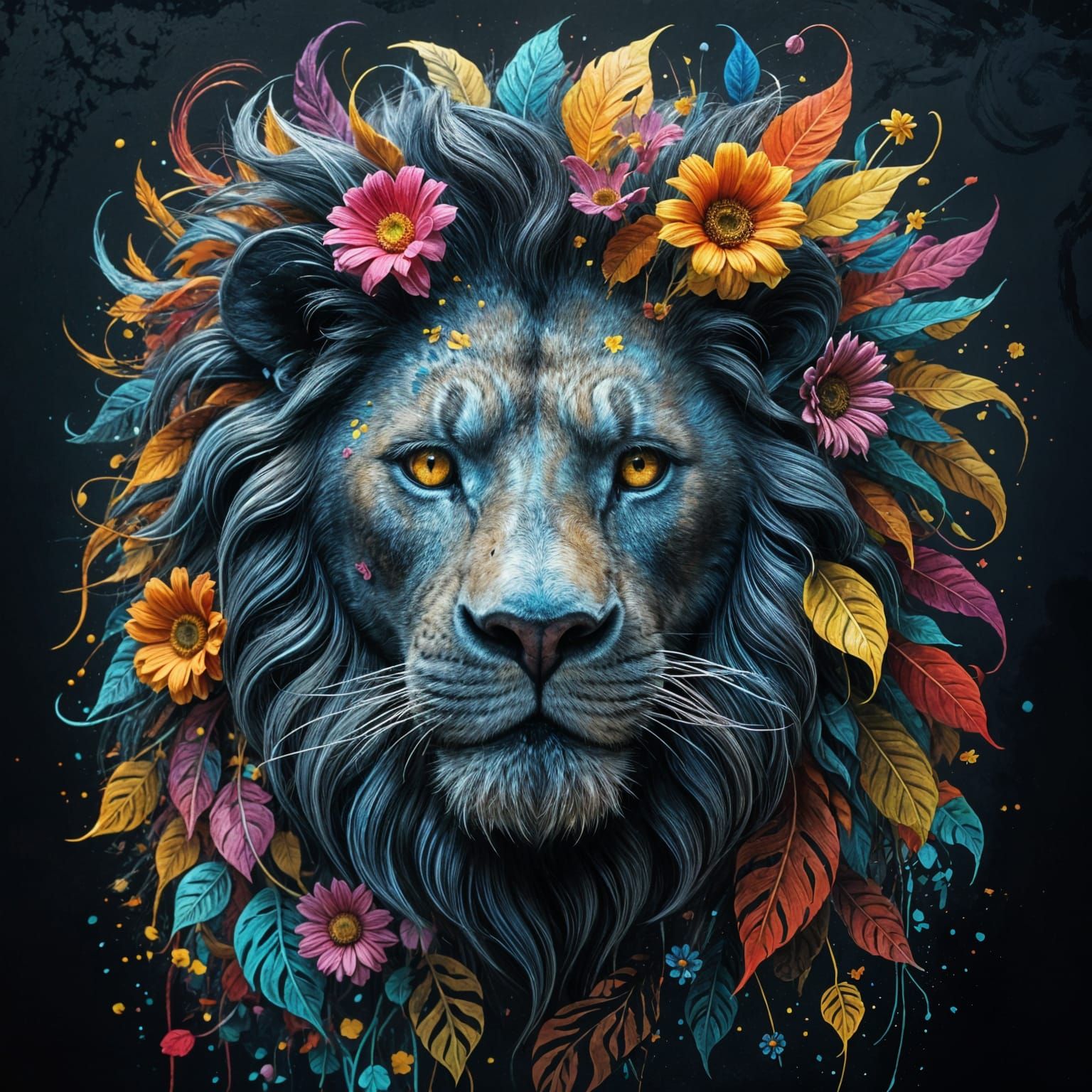 Surrealist Lion's Head in Whimsical, Artistic Style
