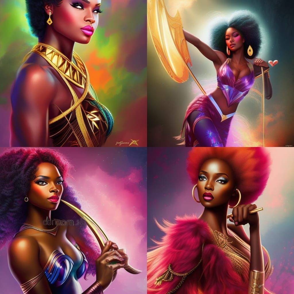 Ebony African American female Cupid , 2d vector illustration portrait, beautiful, vibrant, digital art, Anna Dittmann...