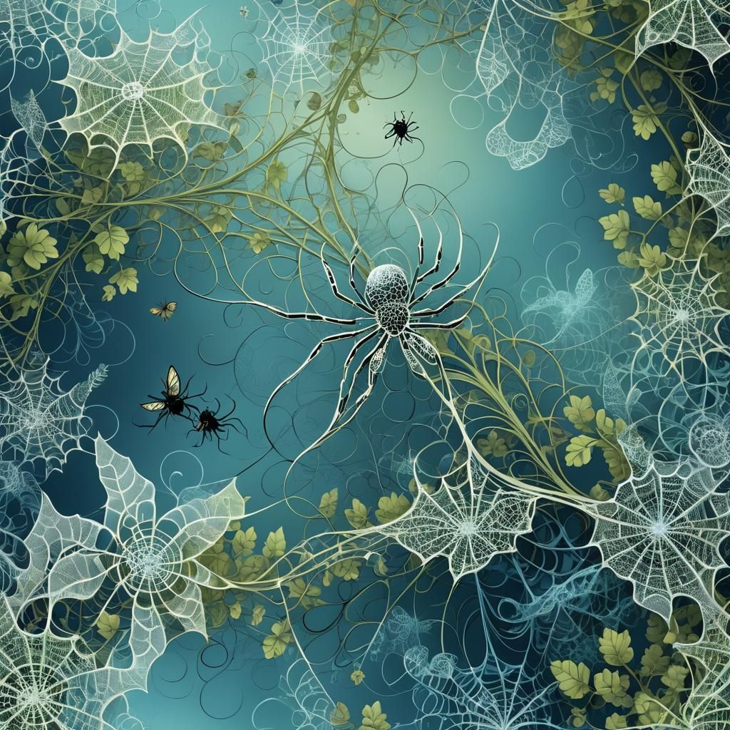 Abstract Spider Fractal with Swirling Zentangle Patterns