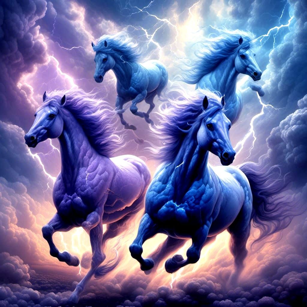 Colorful Cloud Horses in Lightning Storm