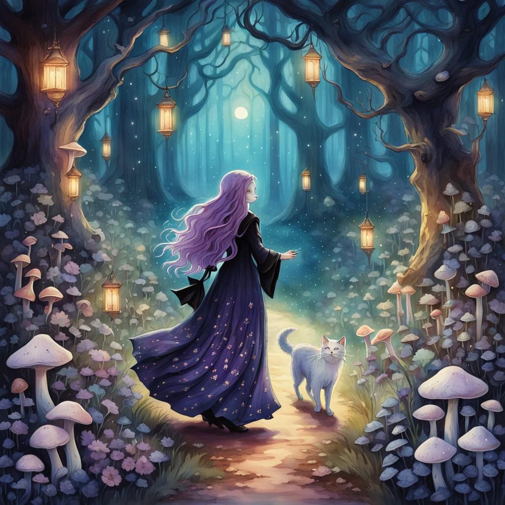 Enchanted Forest Witch in Watercolor Style
