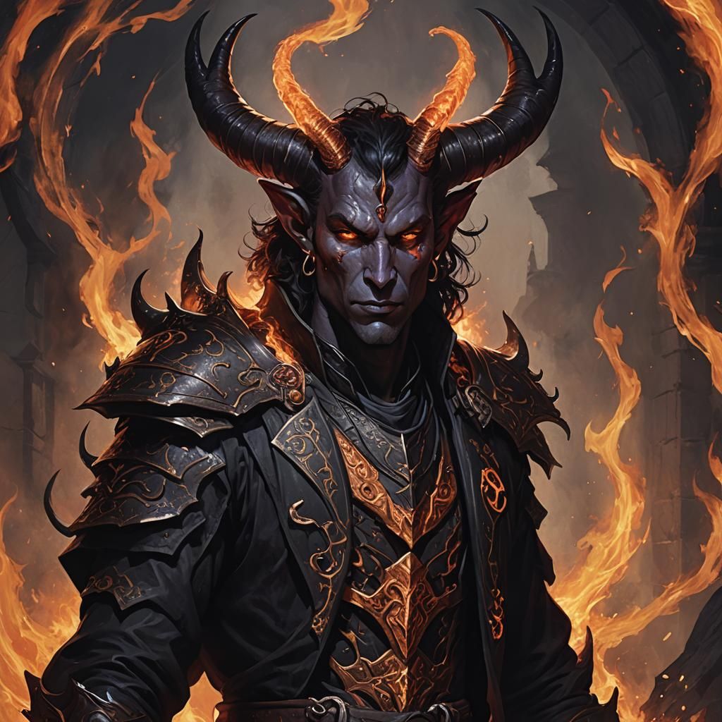 Hellfire Tiefling Dark Paladin with Embers Eyes