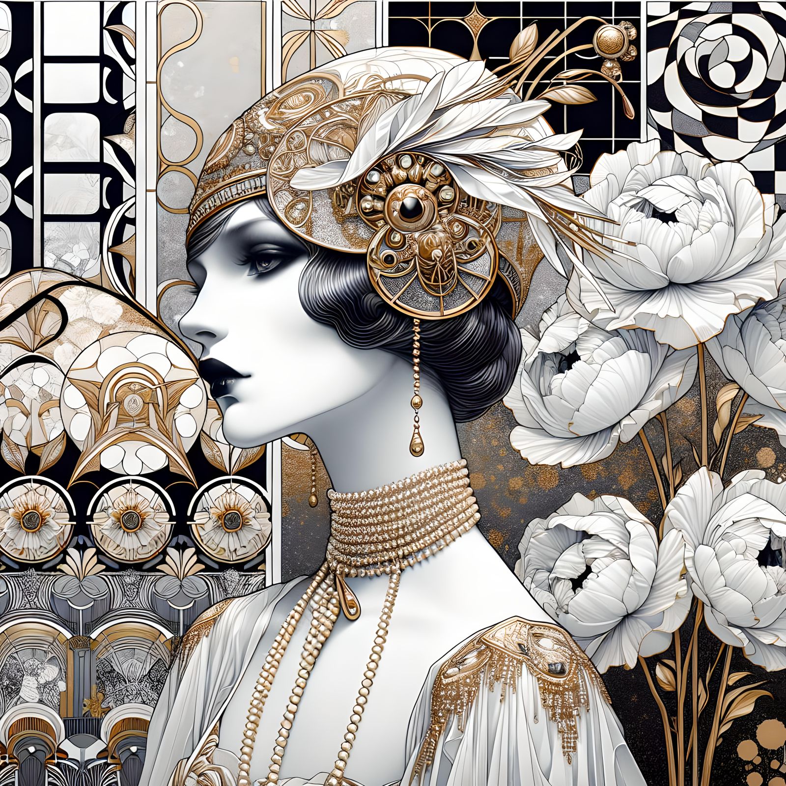 Elegant 1920s Woman in Art Nouveau Style