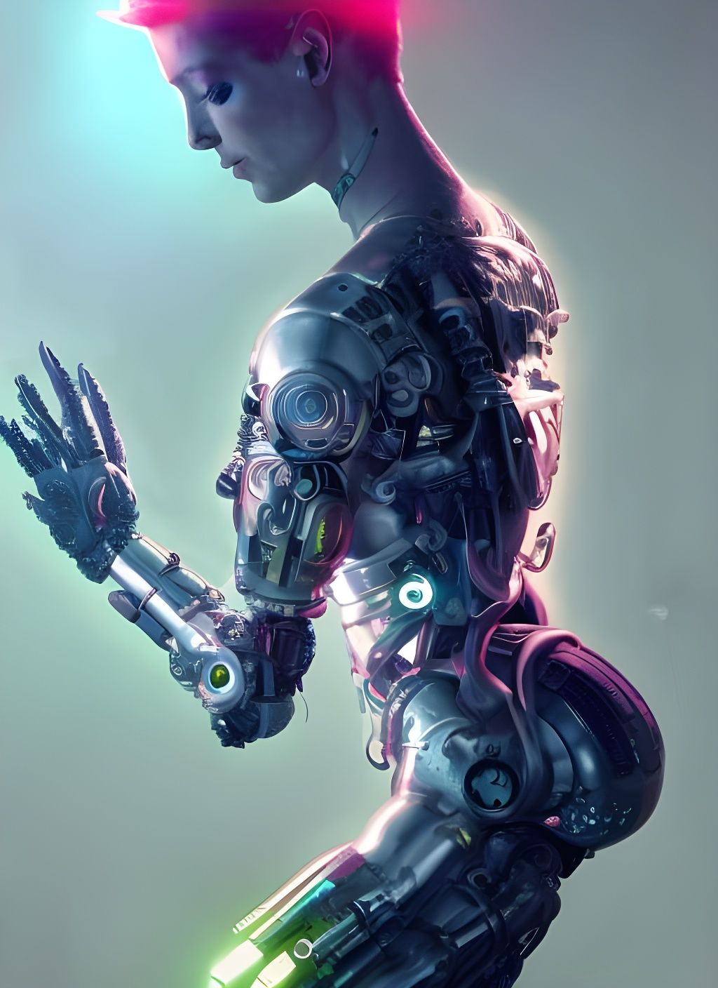 Cyborg DJ on Stage: Photorealistic Digital Art