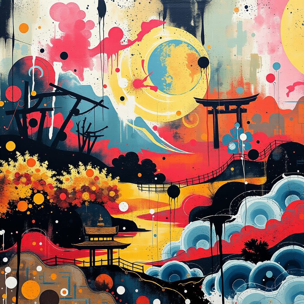 Psychedelic Zen Garden with Golden Ink Splash