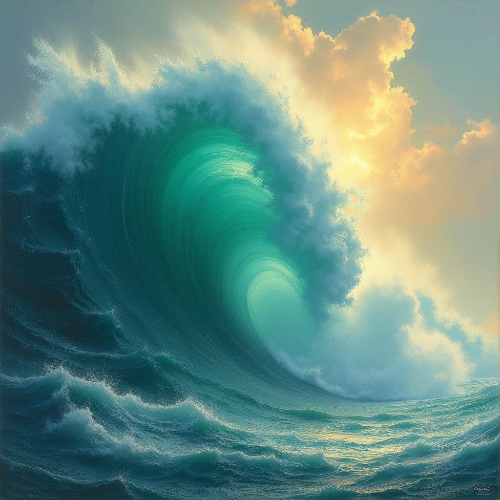 Majestic Turquoise Tsunami in Dark Surrealist Style