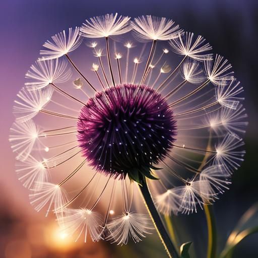 Dreamy Dawn Dandelion with Dew Droplets