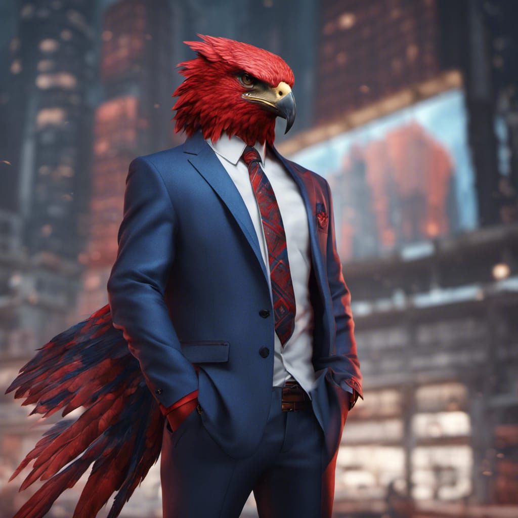 Hawk-Man in Suit: Detailed Digital Art