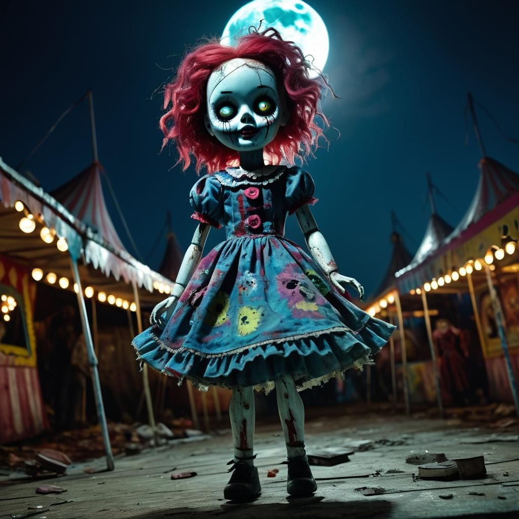 Zombie Doll Dancing in Abandoned Carnival