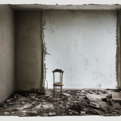 Melancholic Solitary Figure in Ruined Landscape