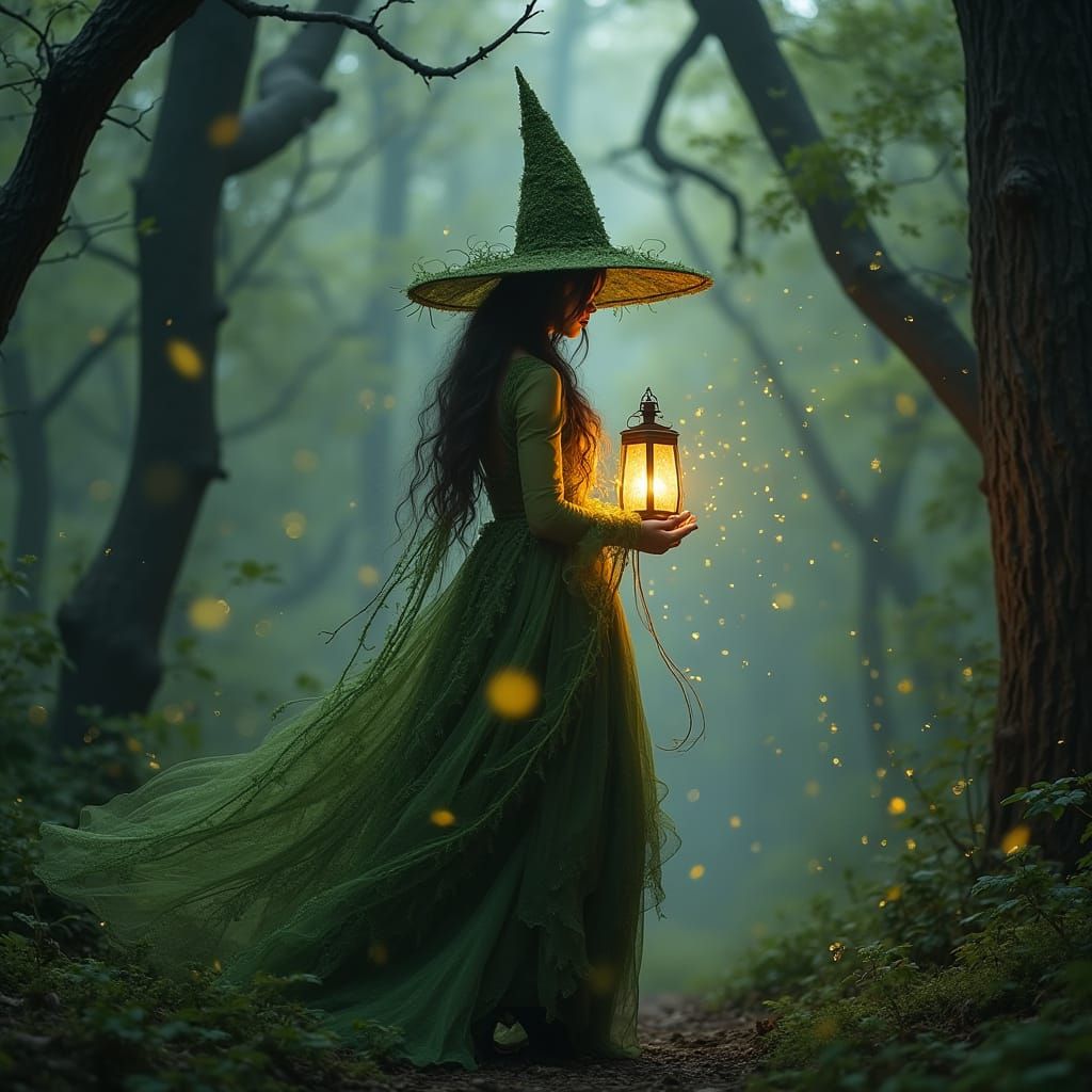 Enchanted Witch Walks Through Whimsical Woodland