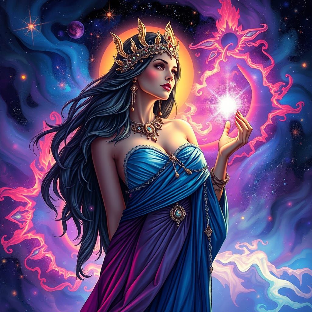 Mystical Woman in Cosmic Aurora: Visionary Art