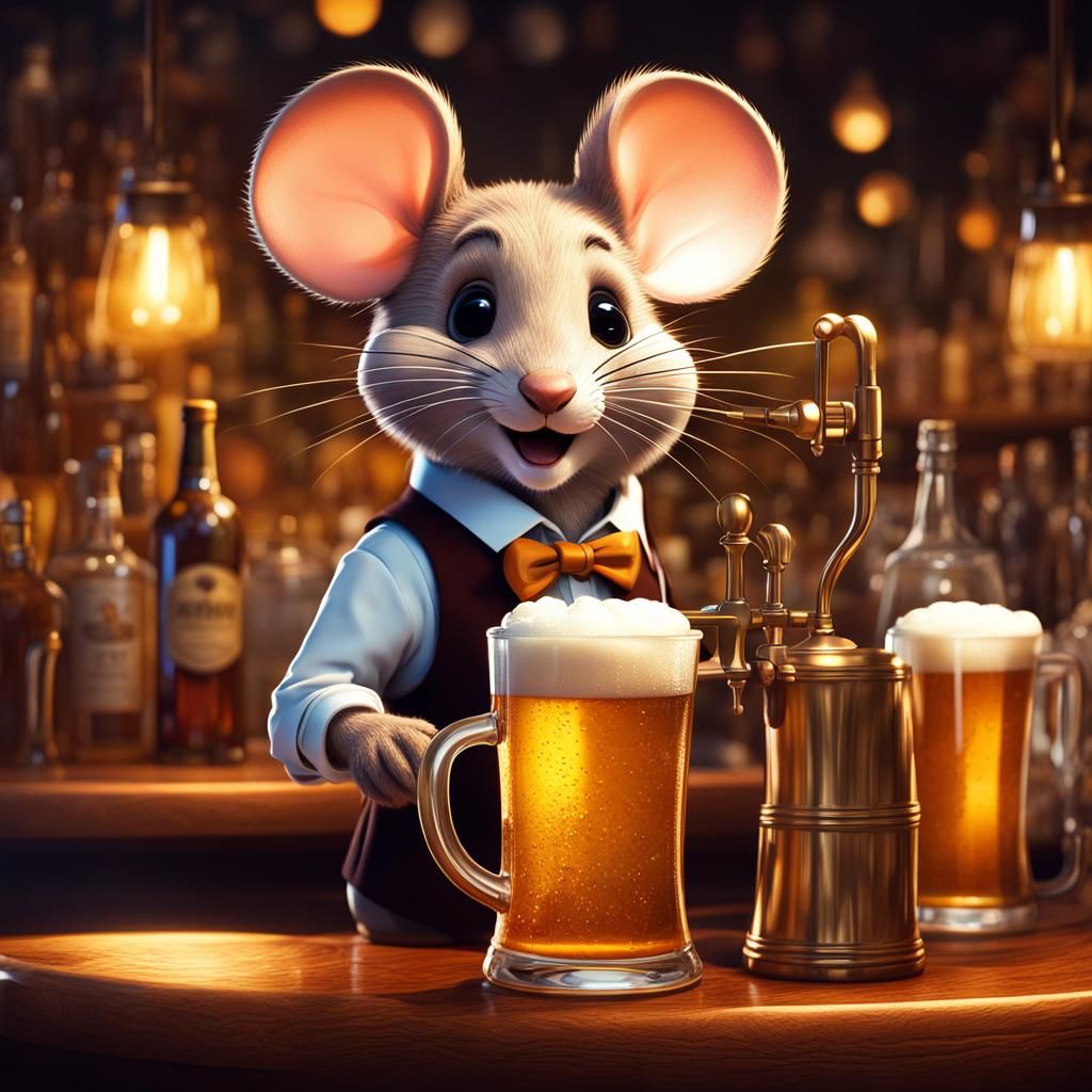 Cute Mouse Bartender in 3D Digital Art